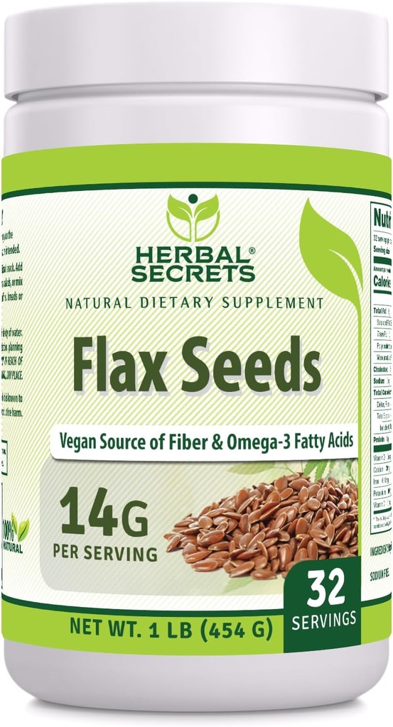 Herbal Sırları Organik Tüm Flax Tohumları Tamam | 14 G Per | Raw Vegan | Non-GMO | Gluten-Free | Made in USA (1 Pack, 1 Lb)