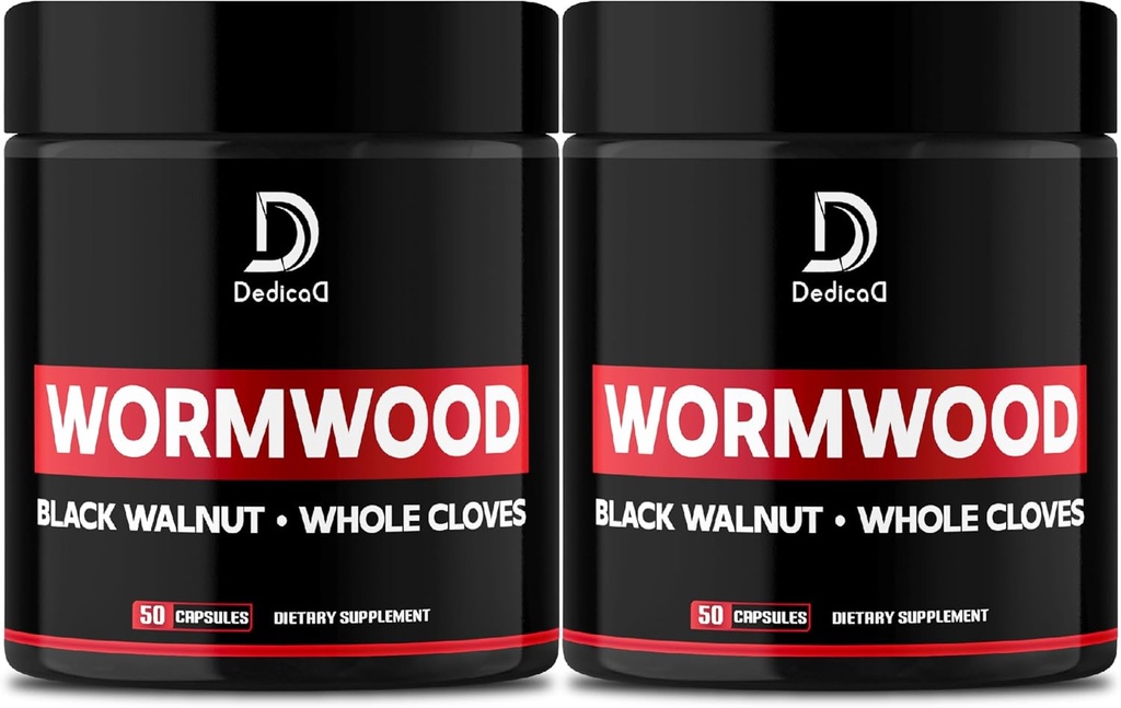 Wormwood Capsules - 12 Herbs Siyah Walnut, Cloves, Ginger, Turmeric, Cinnamon, Apple, Quassia - 2 Packs 50 Capsules