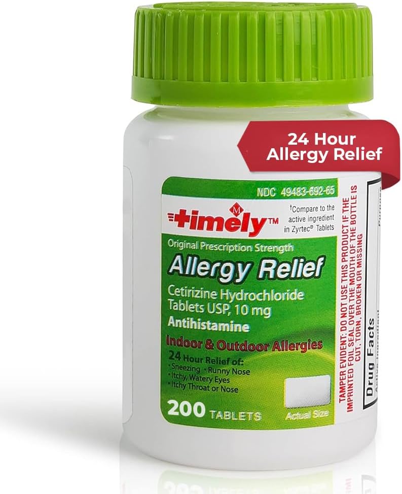 TIME-CAP LABS, INC. Zamanlı Cetirizine HCl 10 Mg 200 Tablet - Sneezing, Runny Nose, Itchy Watery Eyes, Itchy Throat, Nose - Kapalı ve Açık Alerjiler
