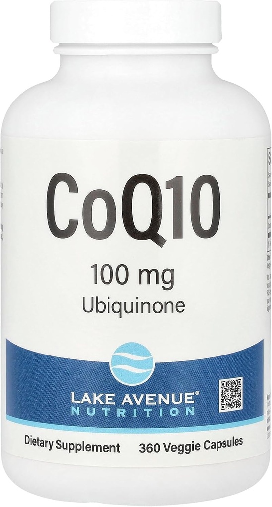 Lake Avenue CoQ10 Beslenme - Ubiquinone Supplement - Antioksit Aktivitelerini Destekleyin - Gluten Free, Non-GMO - 100 mg - 360 Veggie Capsules
