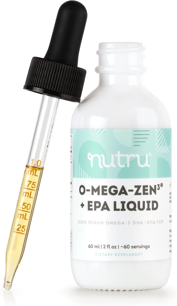 O-Mega-Zen3 +EPA Vegan Omega 3 DHA EPA Sıvı Supplement - Algal Omega3 Essential Fatty Asits - 2 Fl Oz Oz