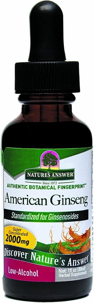 Nature's Answer American Gingseng Root Supplement ile Organik Alkol, 1-Fluid Ounce | Immune Support | Bilişsel Fonksiyonl | Doğal Enerji ATM