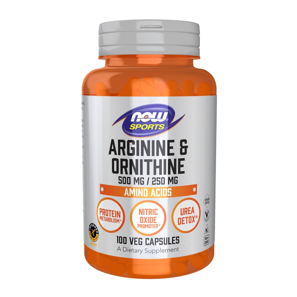 Şimdi Spor Beslenme, Arginine & Ornithine 500/250 mg, Amino Asits, 100 Veg Capsules