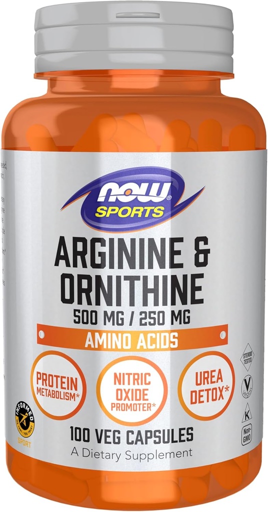 Şimdi Spor Beslenme, Arginine & Ornithine 500/250 mg, Amino Asits, 100 Veg Capsules