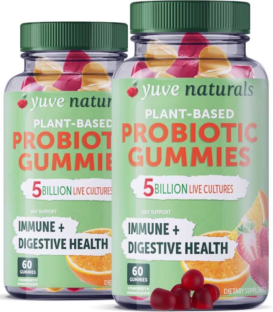 Yuve Vegan Probiyotik Gummies, Probiyotikler for Women & Men, Sugar & Gluten-Free Gummy Probiyotiks, Digestive & Immune Support, 5 Milyar CFU, Constipation & Leaky Gut - 60.