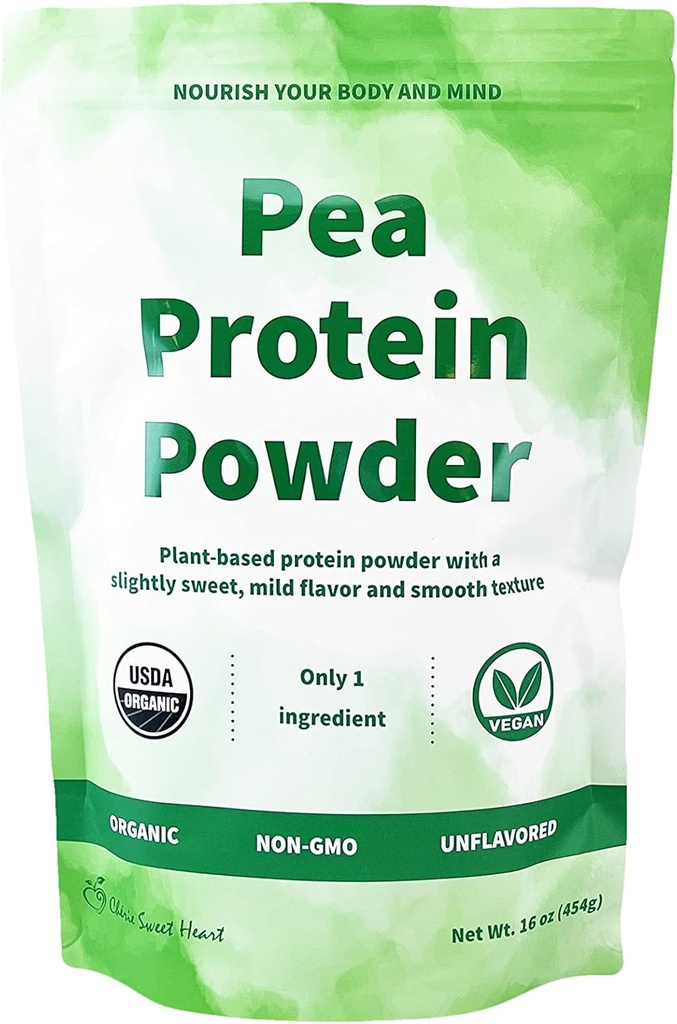 Cherie Sweet Heart Organic Pea Protein Toz 1 lb, 100% Non-GMO, Dairy-Free, Keto-Friendly, Gluten-Free, Soy-Free, Plant-Based Protein