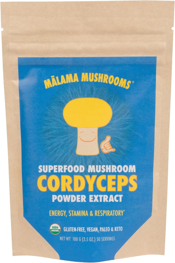 Cordyceps, Malama tarafından Toz, Organik Meyveleme Body Cordyceps Mushroom Toz, Superfood Adaptogen, Supports Energy, Endurance & Mood, 100 Hizmet