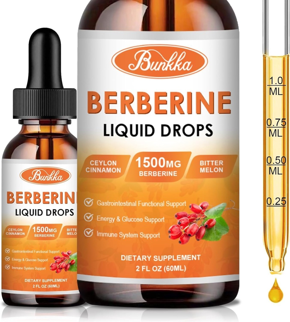 (2 Pack) Berberine Supplement, Berberine Liquid Drops with Ceylon Cinnamon, Bitter Melon, Sugar-Free & Vegan Supplement Supports Immune System & Gastrointestinal Care - 4 FL Oz Oz