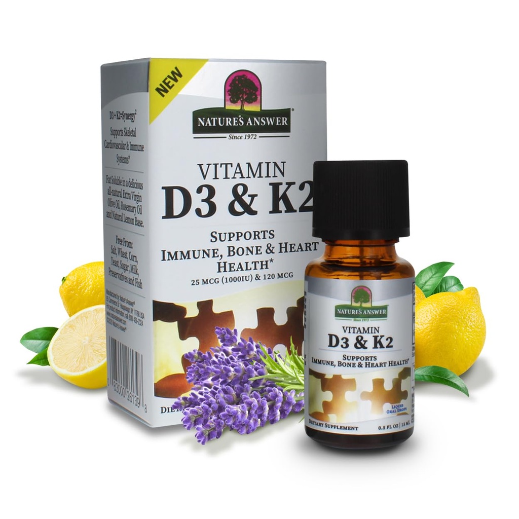 Doğalar Vitamin D3 ve K2, 0,5 oz - Sıvı Türlü Ödevler - Destekler Immune, Bone and Heart Health - in a Delicious Olive Oil, Rosemary Oil, and Natural Lemon Base Base