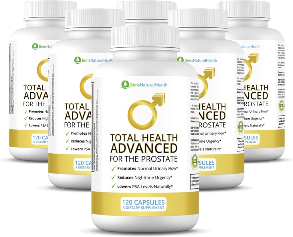 Ben Natural Health Total Health Advanced, Prostate Support Supplement with 29 Materialss Beta-Sitosterol, Vitaminler C, D, E, çinko, Pisageum, Turmeric, Holy Basil, 900 Capsules, 6 Pack