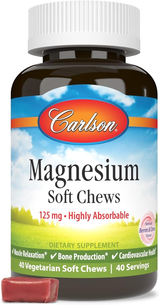 Carlson Soft Chews 125 mg Yüksek derecede Absorbable Kas Rahatlama ve Genel Sağlık - Bayanlar & Creme Flavor - 40 Vejetaryen Yumuşak Chews