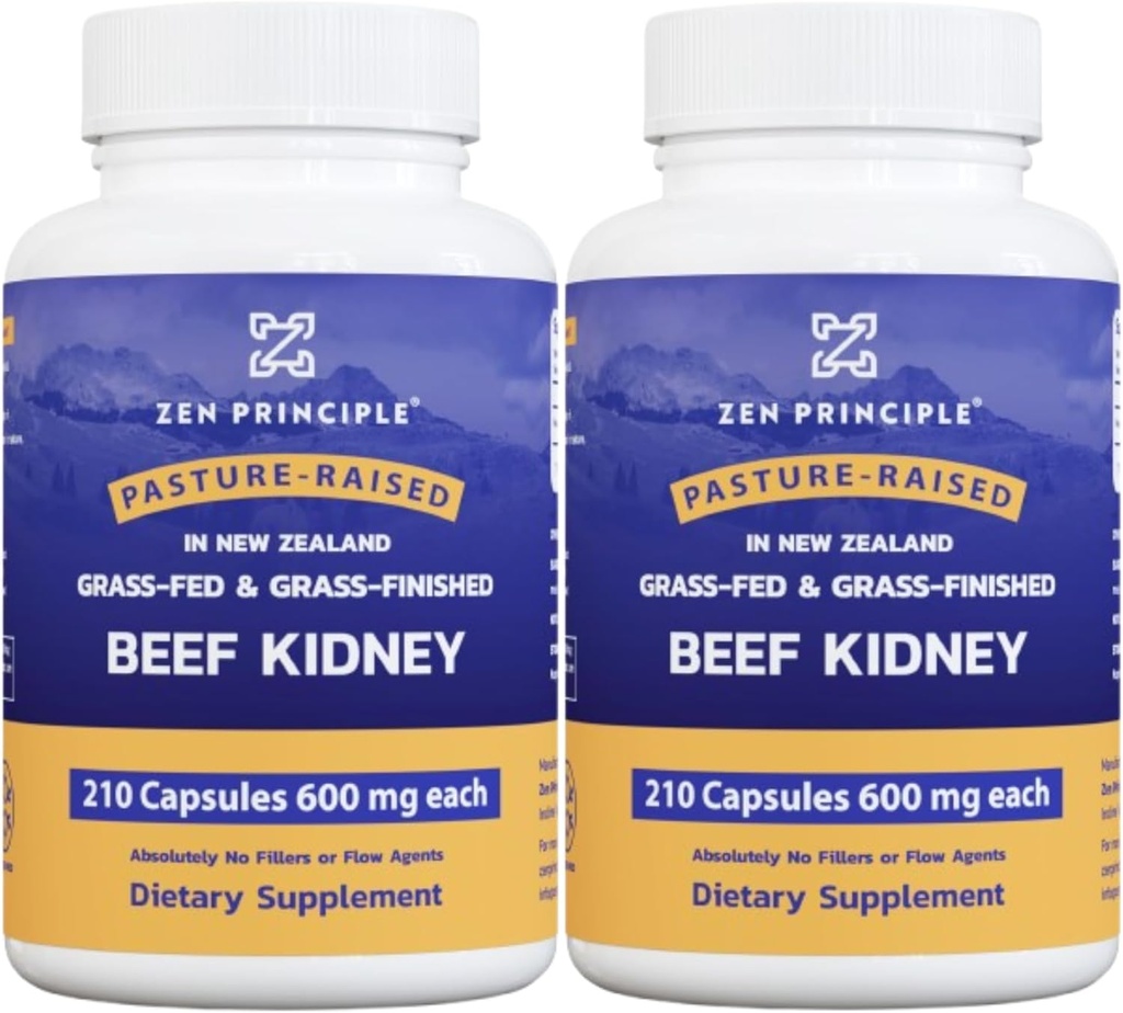Zen Principles Grass Fed Beef Kidney Supplement, 420 Capsules, 3000 mg. DAO Enzyme for Histamine Health. Selenium ve B12 seninroid Desteği için.