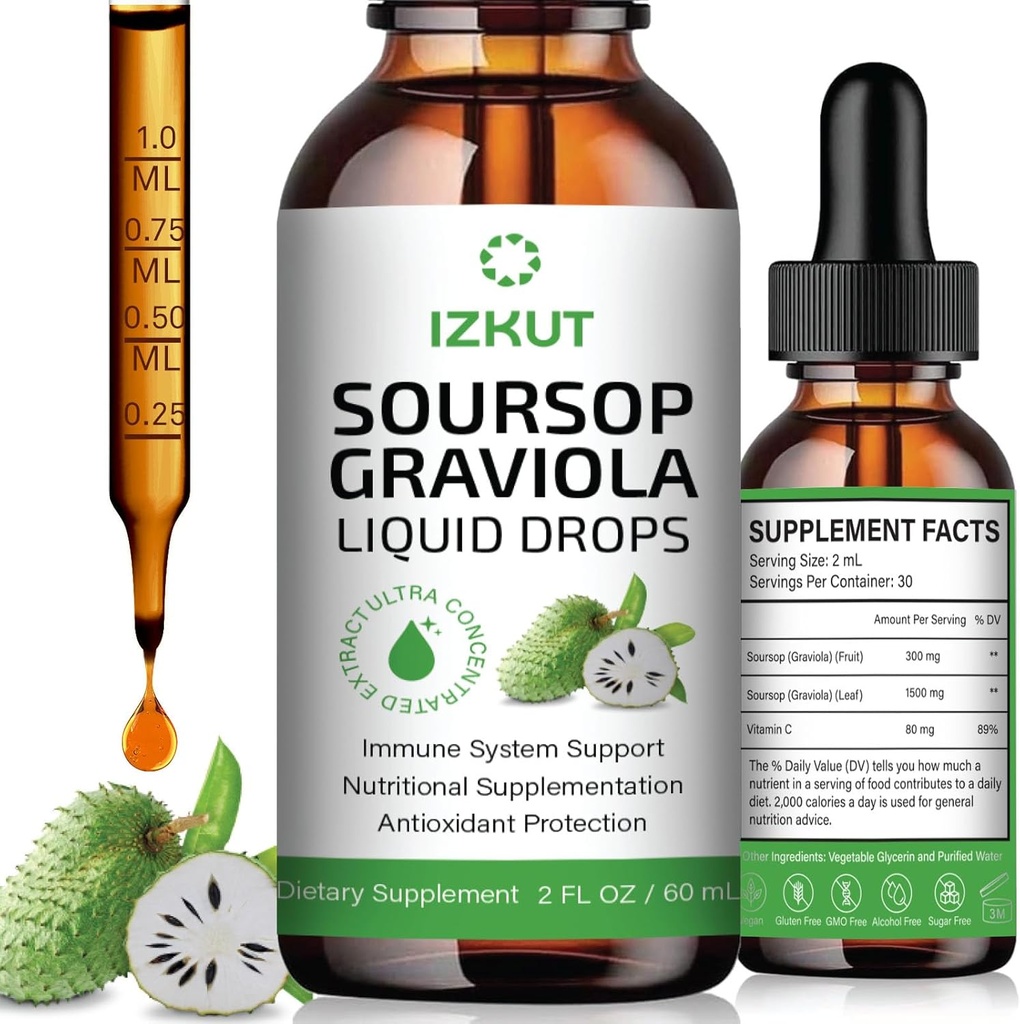 Soursop Bitters Sıvı Organik: Soursop Leaf & Meyve Botanik Ekstraksiyonu - Hücre Desteği ve Rejenerasyonu için Soursop Liquid Drops - Immune Support, Relaxation, Liver Health ve Sleep Aid for Men & Women