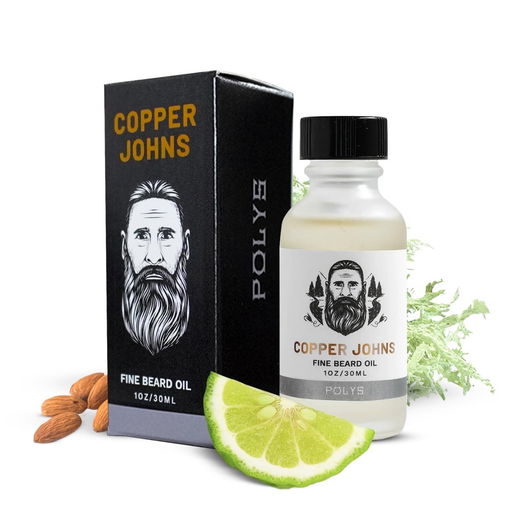 Copper Johns Premium Ayıd Oil for Men - Natural Formula with Jojoba & Castor Oil - hafif Non-Grque Beard Moisturizer - Softens, Hydrates & Tames Frizz - Polys-Bergamot & Cherry Almond 1 ozz
