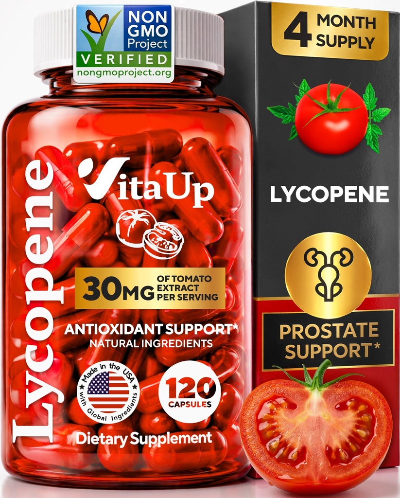 Erkekler için Lycopene Supplements - USA Made Prostate Supplements for Men with Natural Tomato Extract - Non-GMO Lycopene Supplement for Prostate, Skin & Antioxy Support - 120 Count Count Count