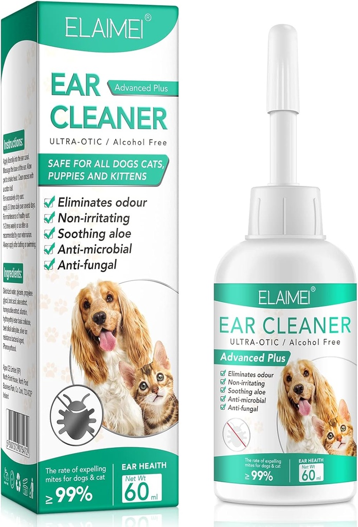 Köpekler için daha temiz, Köpekler Kulak Enfeksiyon Tedavisi - Destekler Soothing Dog Yeast Enfeksiyonu, Soothes Itchy & Inflamed Ears, Ear Odor, Pet Ear Care Supplement for Small, Medium and Large Dogs - 60 ml