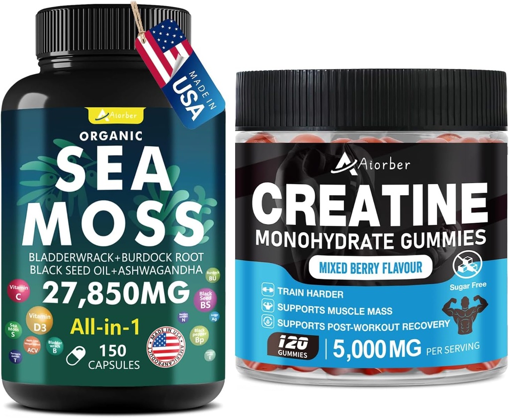 Deniz Moss & Kretine Monohidrat Gummies Sche 270 Kont - Organik Deniz Moss Black Tohum Petrol Aşhwagandha Ginger & Kretin Monohidrat (2 Pack)