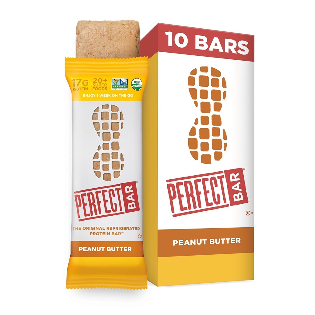 Mükemmel Bar, Peanut Butter Protein Bar, Yüksek Protein, Organik, Gluten Free, Soy Free, Non GMO, No Sugar Alkols, 2.5 Ounce Bar, 10 Count Count Count Count
