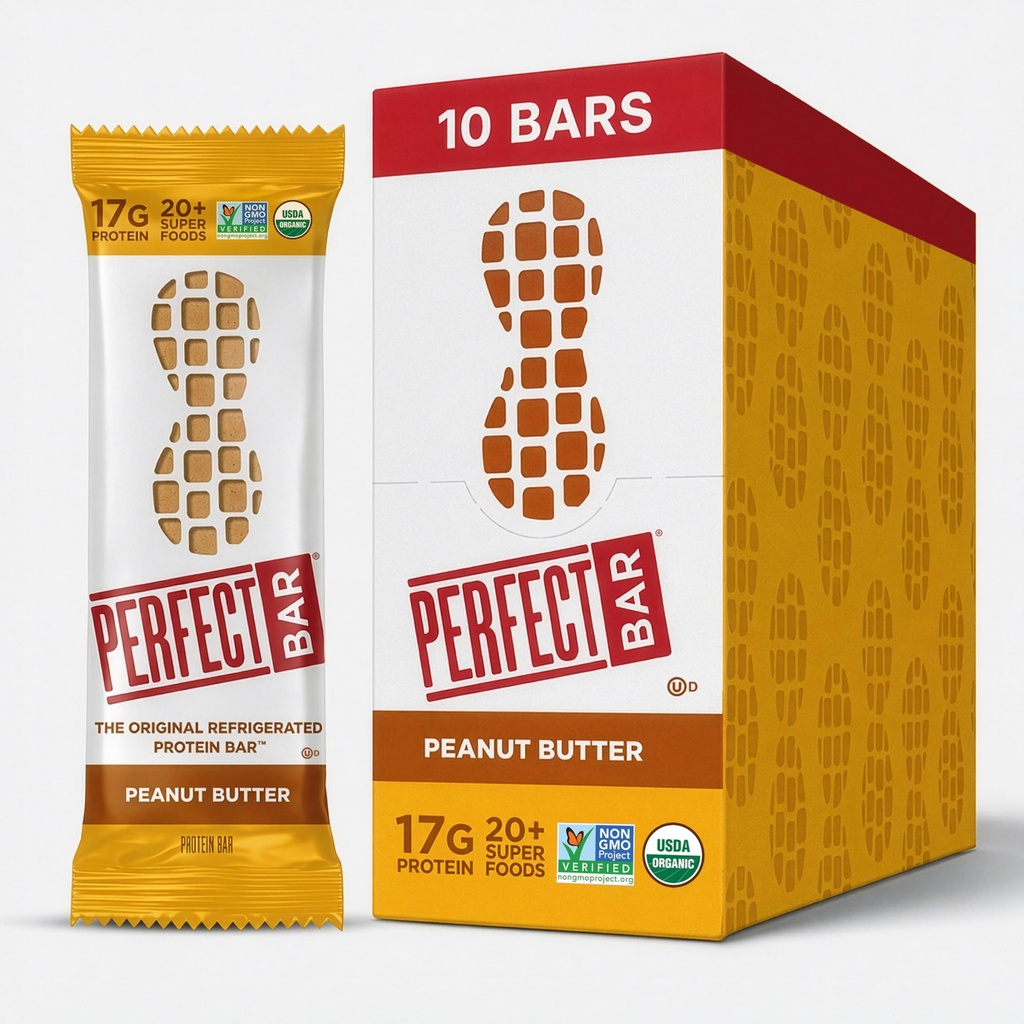 Perfect Bar Protein Bars, Peanut Butter, Gluten Free, Made with Organic Honey, Cookie Dough Texture, Refrigerated Protein Snack, 10 Count, 2.5 Oz Bar