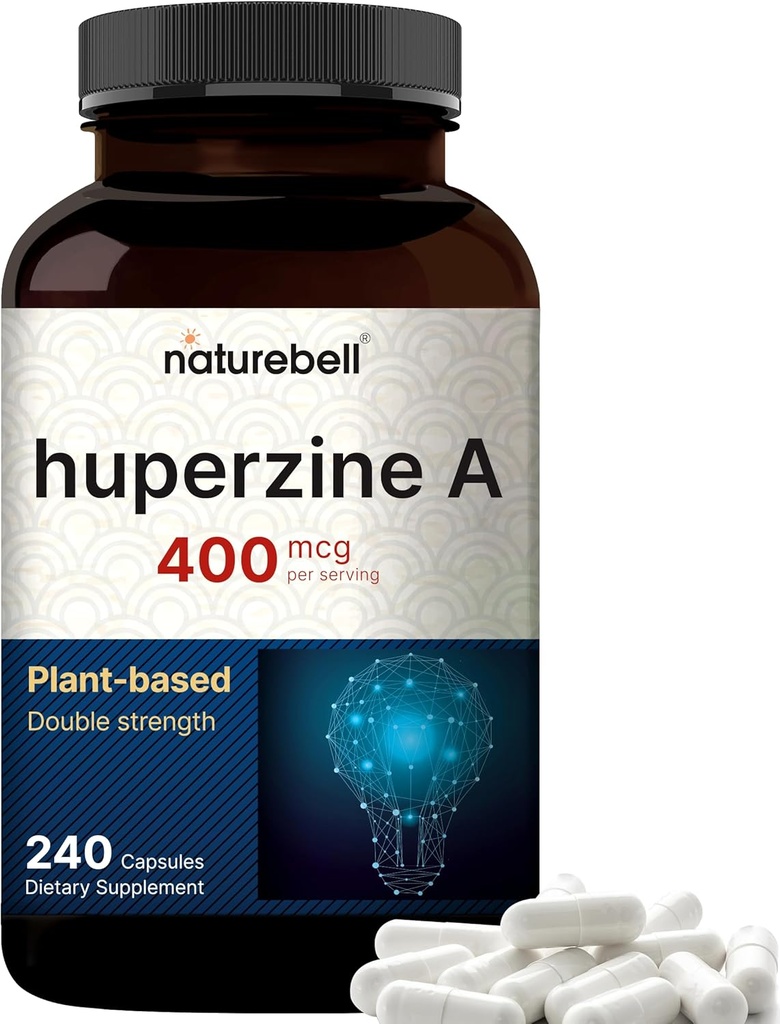 NatureBell Huperzine A 400mcg Per Service, 240 Capsules, (Huperzine A Supplement) | Destekler Focus, Cognition, Memory, and Learning Skill – Premium Brain Supplements – No GMOs
