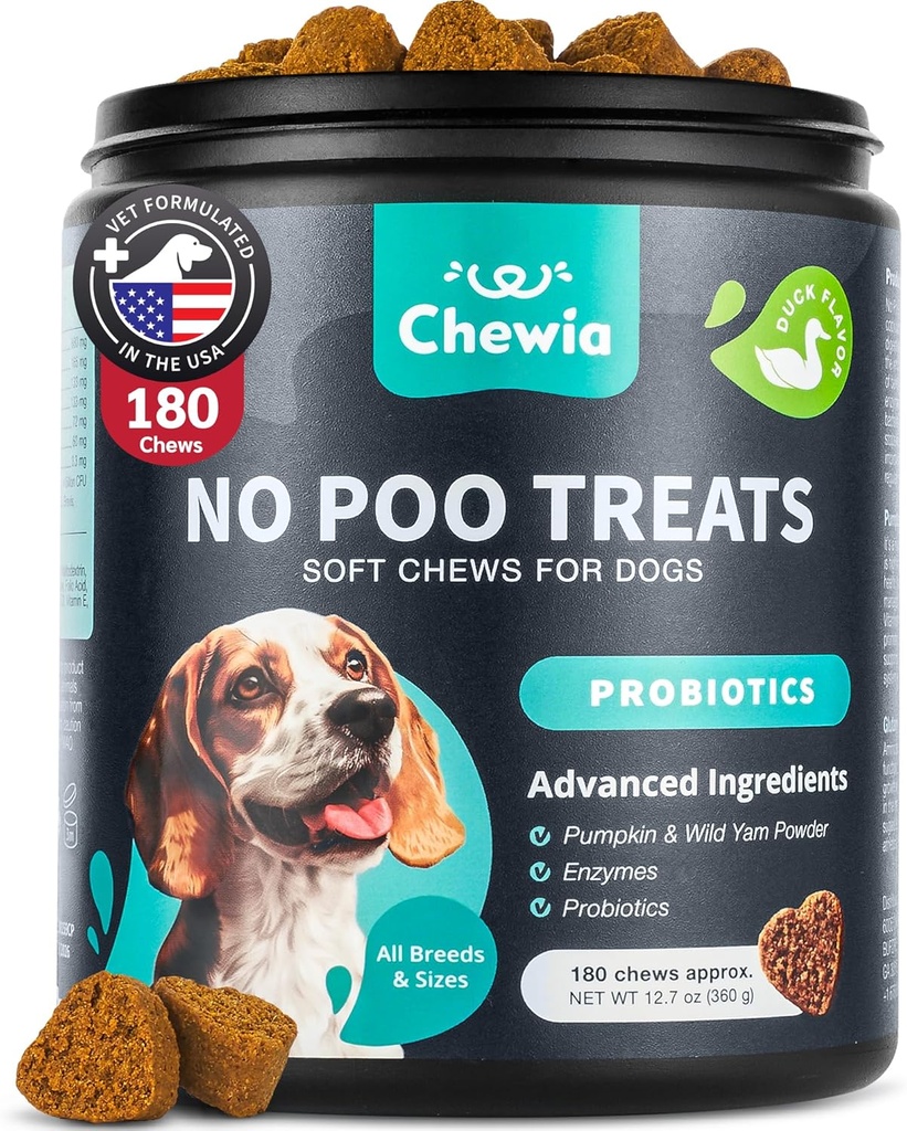 No Poo Chewables for Dogs - Probiotics for Digestive Health with Enzymes - Coprophagia Deterrent - Canine Stool Eating Deterrent - Digestive, Dental, Gut & Immune Health - No Poop Eating
