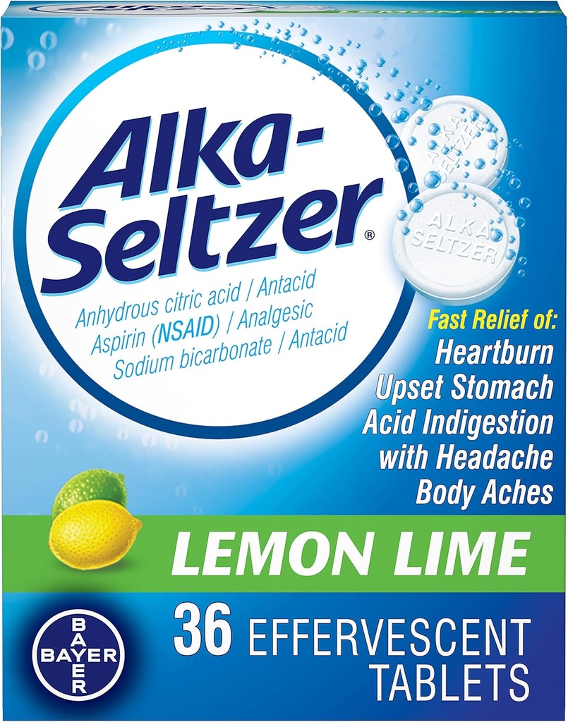 Alka-Seltzer Lemon Lime 36 Effervescent Tabletler (Pack of 2)