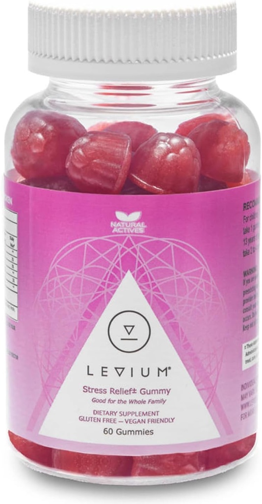 Levium Calming Stress Relief Gummies | Natural Mood Boosting Vitamin Supplement | 60 Kont Şişe – 30 Gün Supply