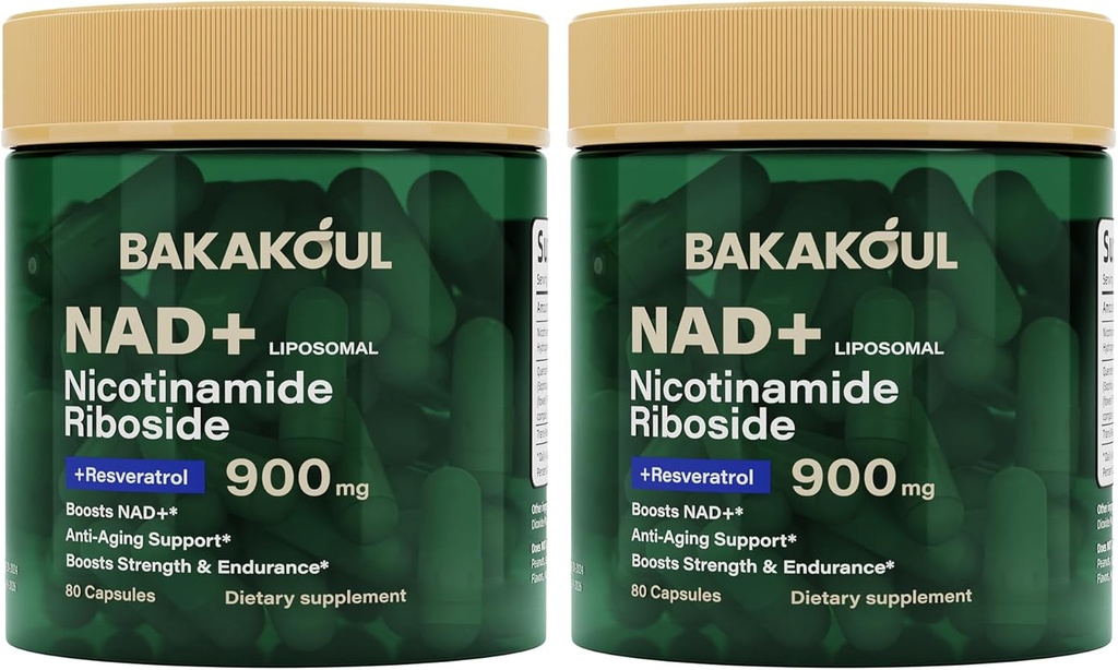 NAD Supplement - Liposomal Nicotinamid Riboside, Resveratrol, Quercetin, NAD Nicotinamid Riboside Resveratrol 900 mg, NAD+ Erkekler ve Kadınlar için Tamam, 80 Capsules 2 Pack