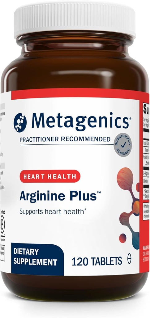 Μεταγονική Arginine Plus - 1,5 g L-αργινίνη - Υποστηρίζει τη ροή του αίματος και την υγεία της καρδιάς* - 665 mcg DFE Folate (ως L-5-μεθυλοτετραϋδροφολικό ασβέστιο) - Μη-ΓΤΟ, Χορτοφαγικά & Χωρίς Γλουτένη - 120 Count