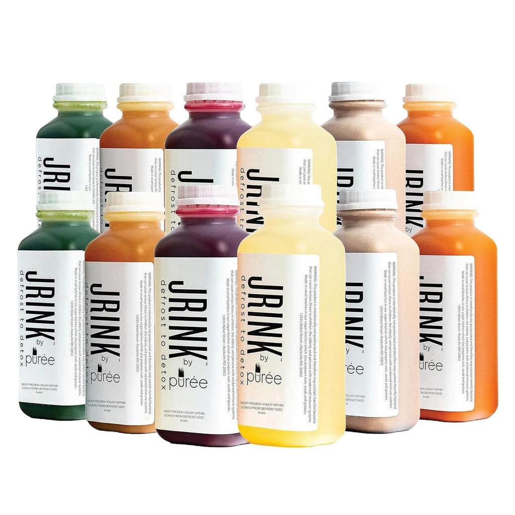 JRINK, Purée Intermediate Juice Cleanse, Cold Pressed Detox Drink with Organic 2 Day-Sağlıklı Sebze ve Meyve Suyu, Donmuş Baskılı Su Temizliği, 12 Şişe, 16oz Her Şey