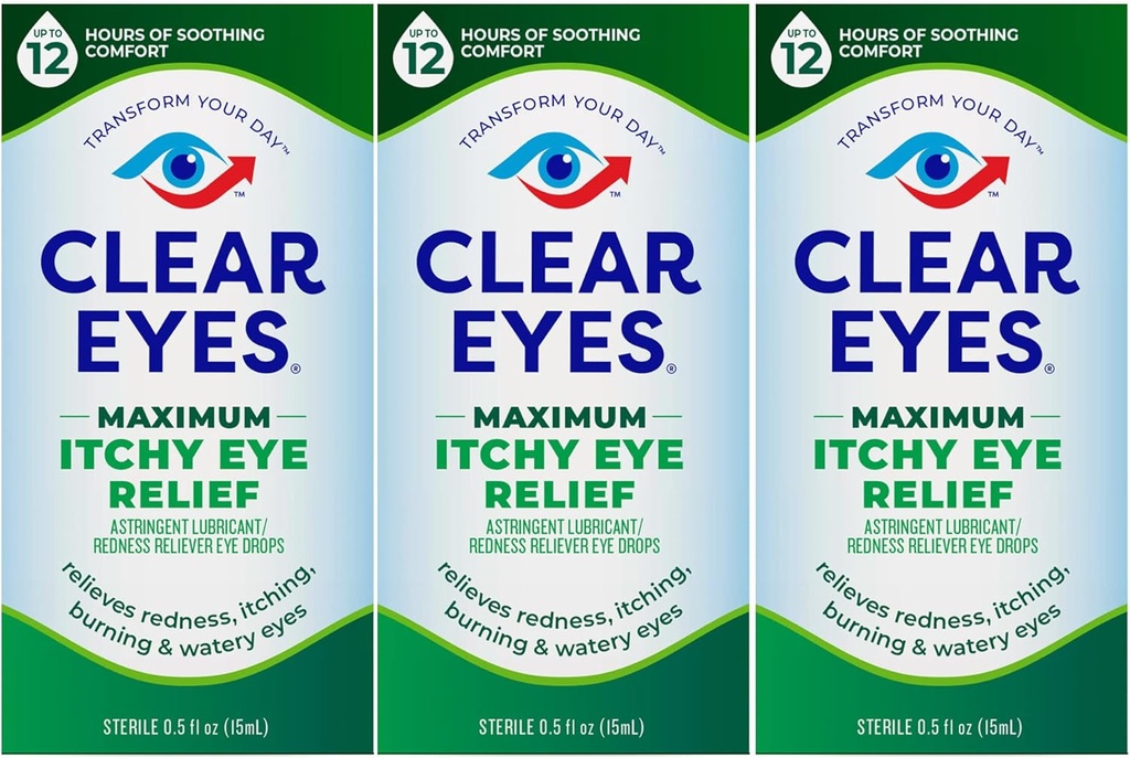 Clear Eyes maximum Itchy Eye Relief Eye Drops, 0,5 Fl Oz (Pack of 3)