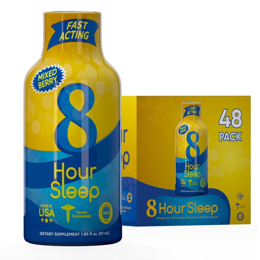 Βιταμίνη Ενέργεια 8-Hour Shot Sleep Mixed Berry 48 Pack, Μελατονίνη, 5-HTP, GABA, Βαλεριάνα, Λεβάντα, Υποστήριξη Βοηθειών Ύπνου, Βαθύ Ξεκούραση & Χαλάρωση, Μηδέν Ζάχαρη, Χωρίς Γλουτένη, Vegan, Kosher, 1.93 fl oz