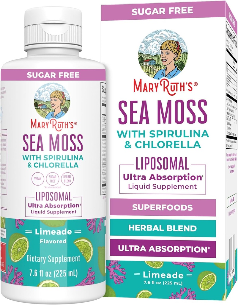 MaryRuth Organics Sea Moss, Spirulina ve Chlorella Liposomal | Chlorophyll | Dandelion Root | Superfood | Ultra Abxia | Vegan | Non-GMO | Gluten Free | 7.6 fl oz | 15 Servisler