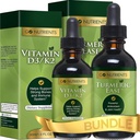 Go Nutrients Sıvı Vitamin D3 ile K2 (MK-7) Drops & Turmeric Ease | Sağlıklı, & Easy-to-Take Liquid Turmeric by Black Pepper & Ginger, Turmeric Curcumin Sıvı Ekstraksiyon