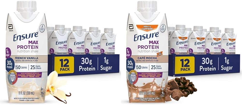Max protein Beslenme Shake'yi 30g proteini, 1g Sugar, High Protein Shake, French Vanilla & Cafe Mocha, Liquid, 11 fl oz (Brook of 12)