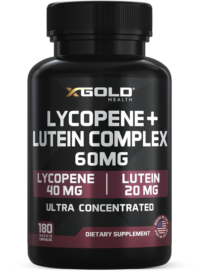 Lycopene + Lutein 60 mg Supplement | Eye Health & Vision Support | Antioksi for Health Eyes & Skin | Non-GMO, Gluten Free | 180 Vegetarian Capsules | Made in USA