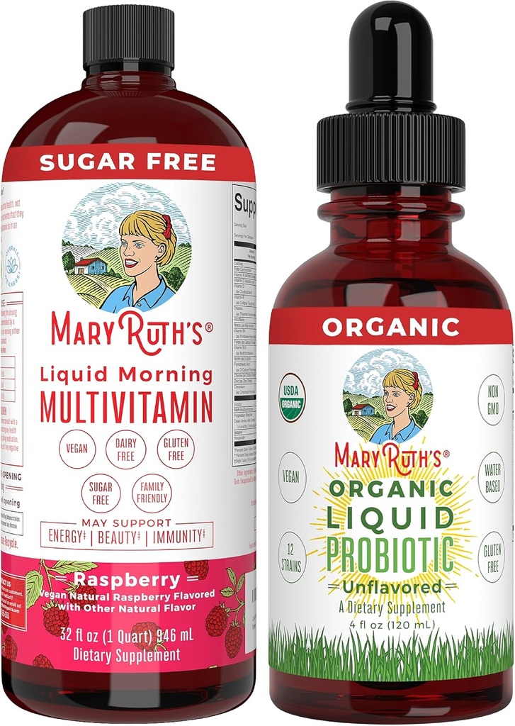 MaryRuth Organics Liquid Multivitamin Raspberry & Liquid Probiotic 4oz Bundle 