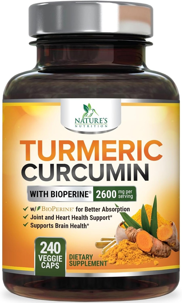 Turmeric Curcumin Supplement 2600 mg - Organik Turmeric & BioPerine Black Pepper En İyi Apsiyon, Doğal Vegan Ortak Destek, ABD'de Şişelenmiş - 240 Capsules