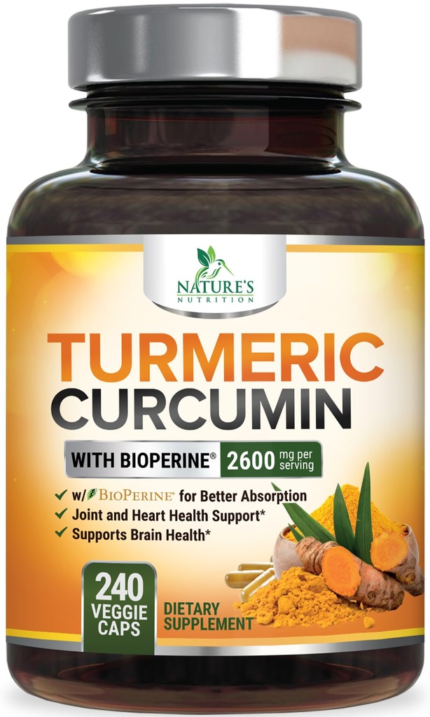 Turmeric Curcumin Supplement 2600 mg - Organik Turmeric & BioPerine Black Pepper En İyi Apsiyon, Doğal Vegan Ortak Destek, ABD'de Şişelenmiş - 240 Capsules