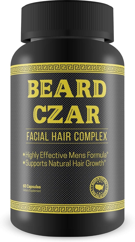 The Beard Czar-Facial Hair Complex- Highly Effective Mens Formula- Supports Natural Hair Growth-Improve Beard Quality and Nourishment-60 Capsules