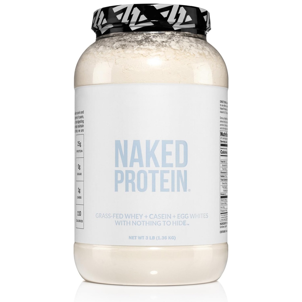 Γυμνή σκόνη πρωτεΐνης μείγμα - Whey, καζεΐνη και πρωτεΐνη αυγών, μόνο 4 συστατικά, μη-GMO, δεν σόγια, χωρίς γλουτένη, δεν τεχνητά γλυκαντικά, γεύσεις ή χρώματα, Κέτο και Παλαιό φιλικό - 3 LB