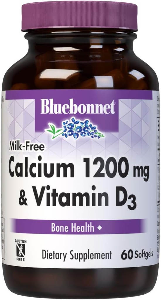 Bluebonnet Beslenme Sütü Çiftliği 1.200 mg Plus Vitamin D3 400 IU - Yüksek Potency, En Az Apsiyon Güçlü Sağlıklı Bones & Immune Health Support Supplement, Gluten-Free, Dairy-Free, 60 Softgels