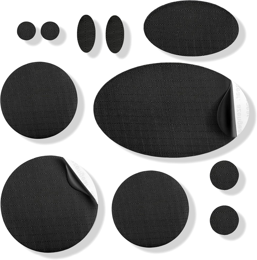 AZengear Tamir Patches - Sular, Self-Adhesive, Tear-Cold-Heat-Resistant Renkli Polyester Fix Puffer Coats, Gear, Tents (11 Adet, Solid Black)