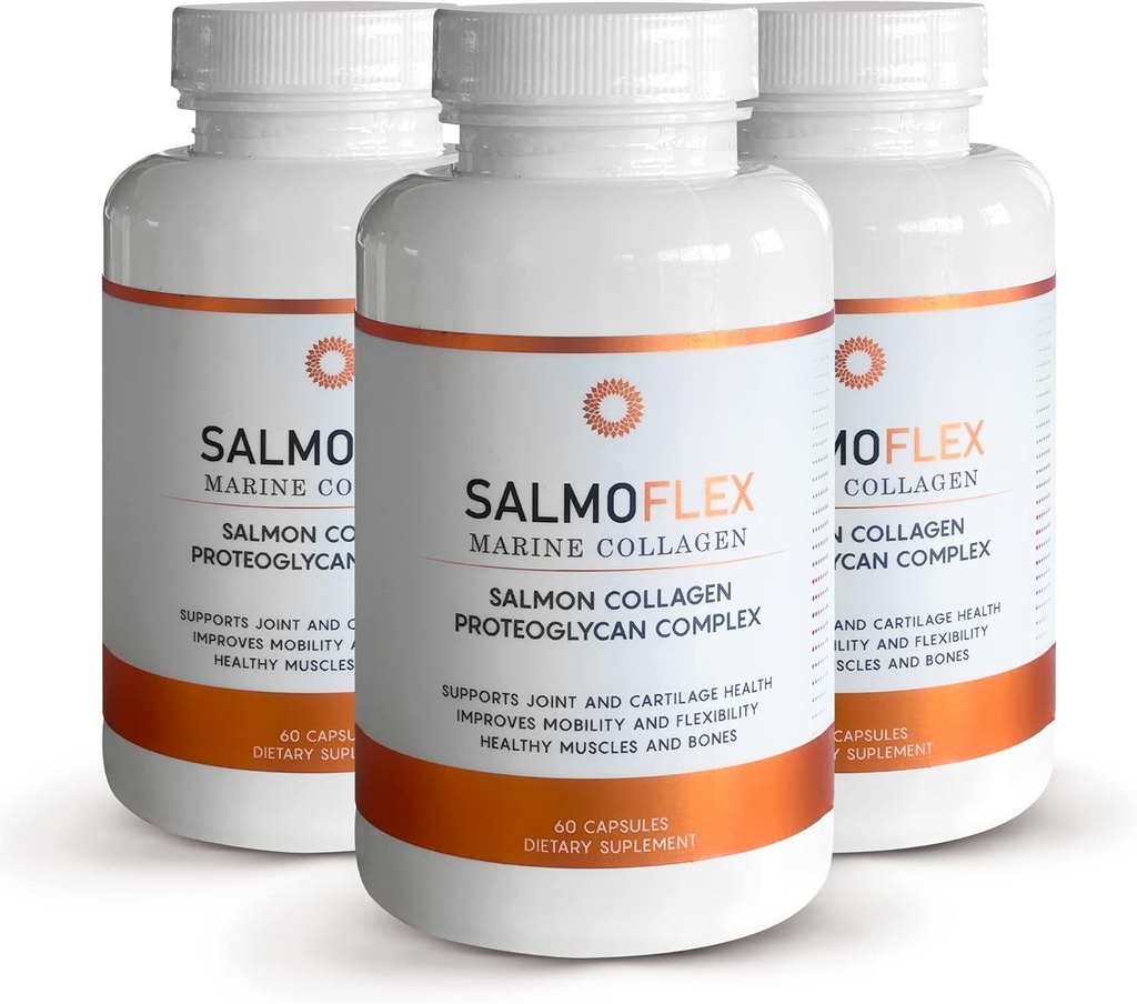 VITASEI Salmoflex Marine Collagen Peptides με Υαλουρονικό Οξύ και Βιταμίνη C, D, E - Salmon Collagen Supplement for Bone and Joint - Hair, Skin and Nails Vitamins - 60 Caps (Pack of 3)