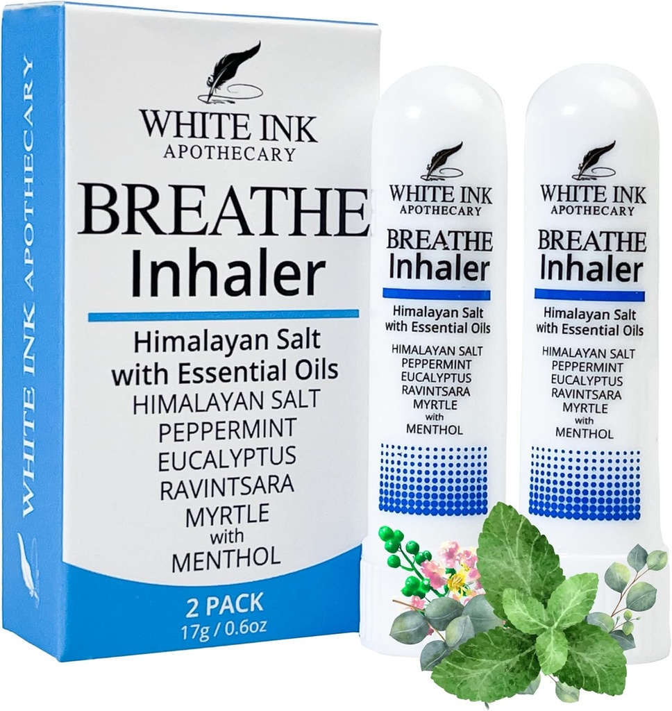 White Ink Breathe | Natural Essential Oil Inhaler Eucalyptus Peppermint | Congestion | Alerji | Focus | Aromaterapi Sinus Relief (2) (2)