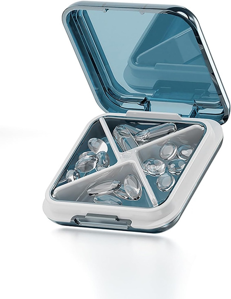 Küçük Pill Box Sular Seyahat Pill Case Portable Daily Pill Konteyner Pill Holder for Purse 4 Karşılaştırmalı Pocket Compact Medicine Organizer for Fish Oils,Supplements,Medication (Mavi)
