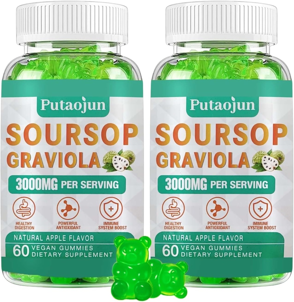Soursop Graviola Gummies | 2000 mg Soursop Digestive, Hücre Desteği, Immune Support and Antioxy | Soursop Fruit for Yetişkinler | Non-GMO, Vegan, 120 Gummiesop