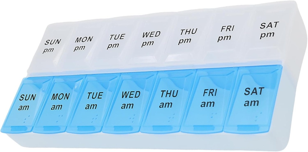 7 Günlük Pill AM PM Organizer, ShysTech Büyük Pill Case Pill Box for Pills/Vitamin/Supplements/Medication (Mavi/Beyaz)
