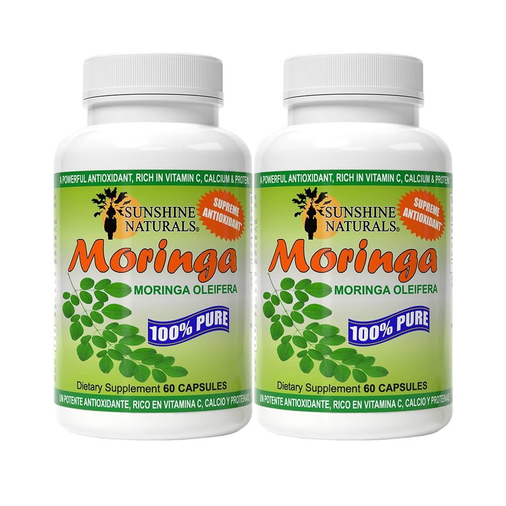 Sunshine Naturals Moringa Dietary Supplement. Immune System Aid, Energy Booster, Antioxidant Support, and Nutrient-Rich Superfood. Promotes Digestion and Heart Health. 120 Capsules. Pack of 2