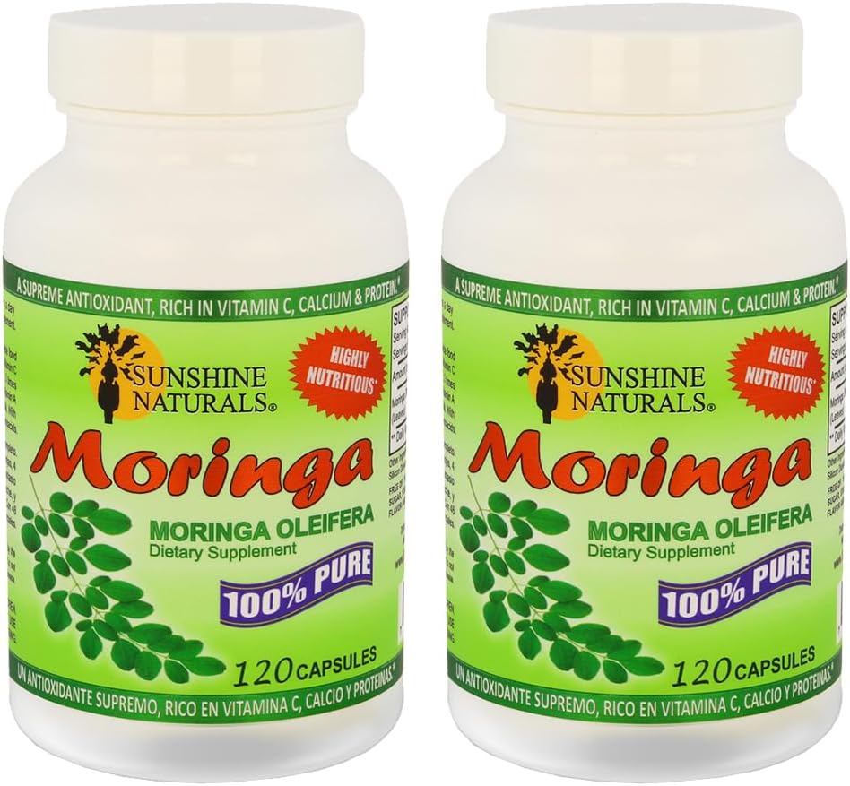 Sunshine Naturals Moringa Diyetary Supplement. Immune System Aid, Energy Branson, Antioxy Support ve Nutrient-Rich Superfood. Digestion ve Heart Health'ı teşvik eder. 120 Capsules. Pack of 2